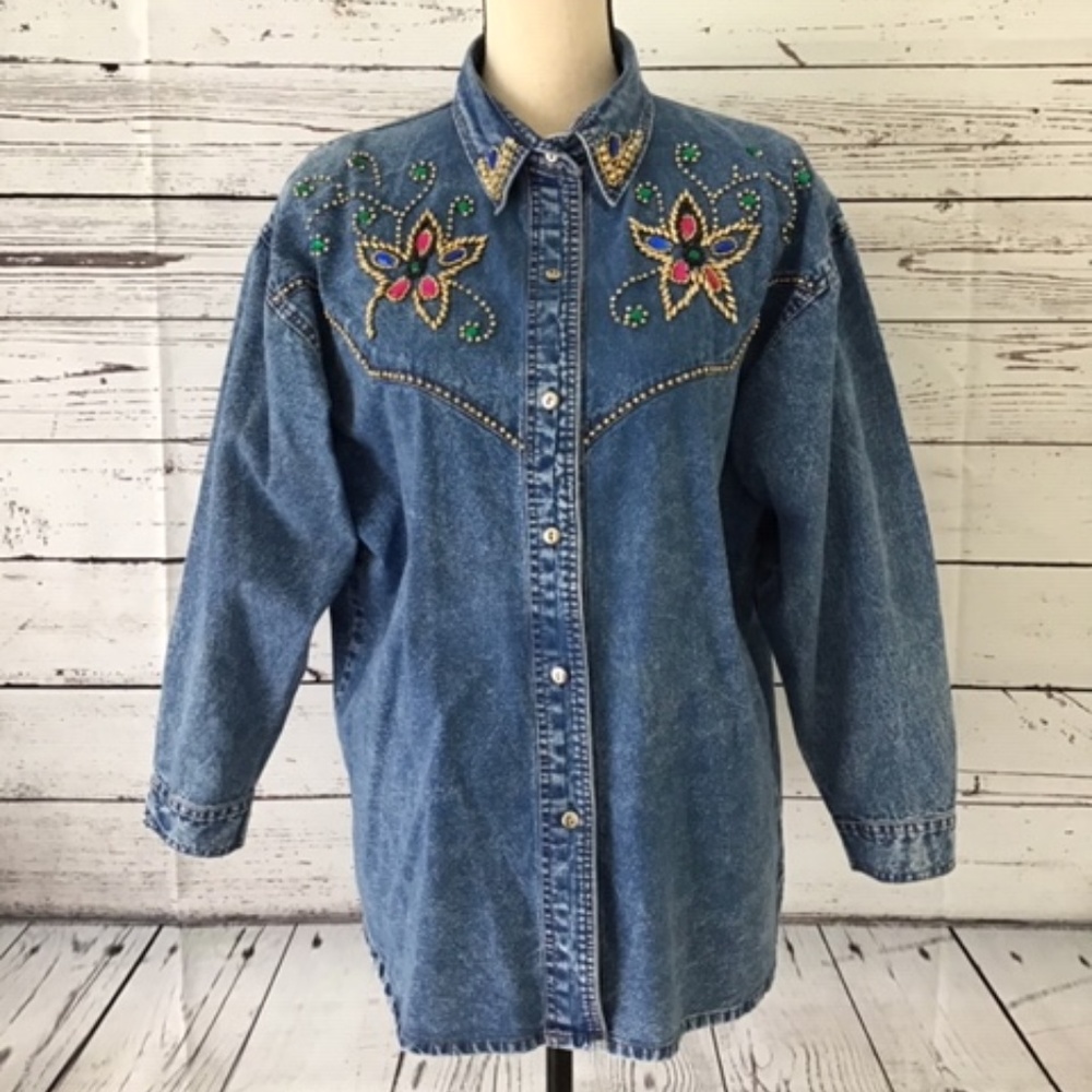 PRETTY BLEU Women shirt jacket casual VTG Sz Large